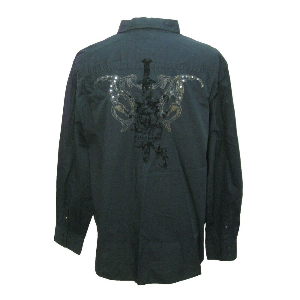 DKNY Black Shirt Mens Size 2XL Long Sleeve Button Front Graphic Graphic Top